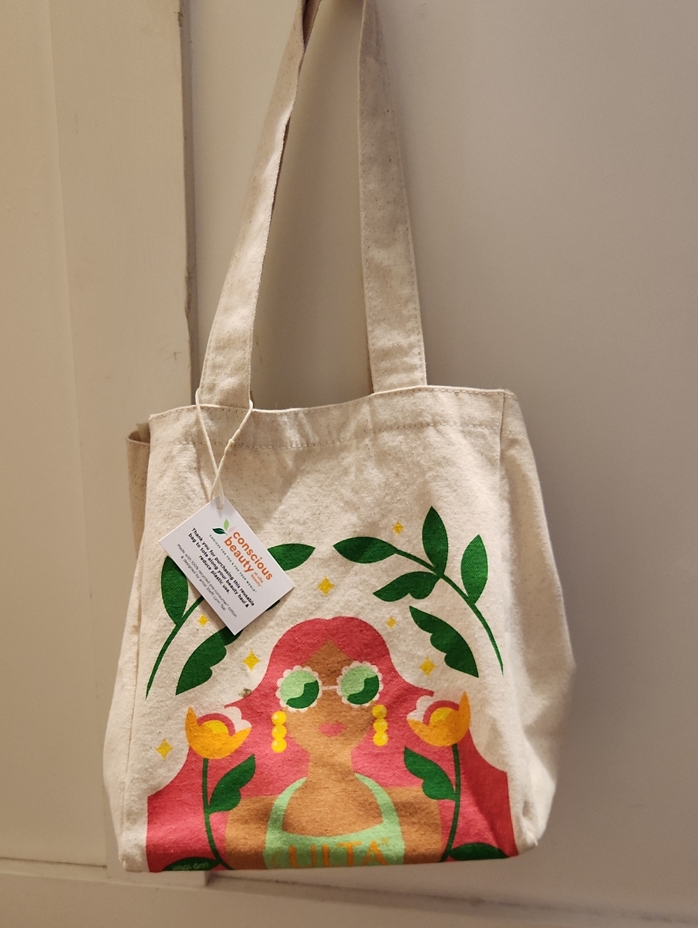 NEW Canvas Tote Bag with Pink Graphic Print